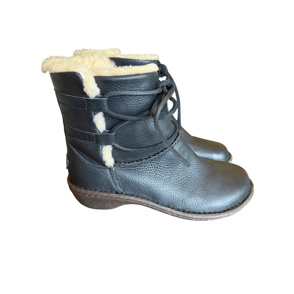 UGG Ultimate Bind 1932 Black Leather Shearling Lined Winter Boots Womens 8